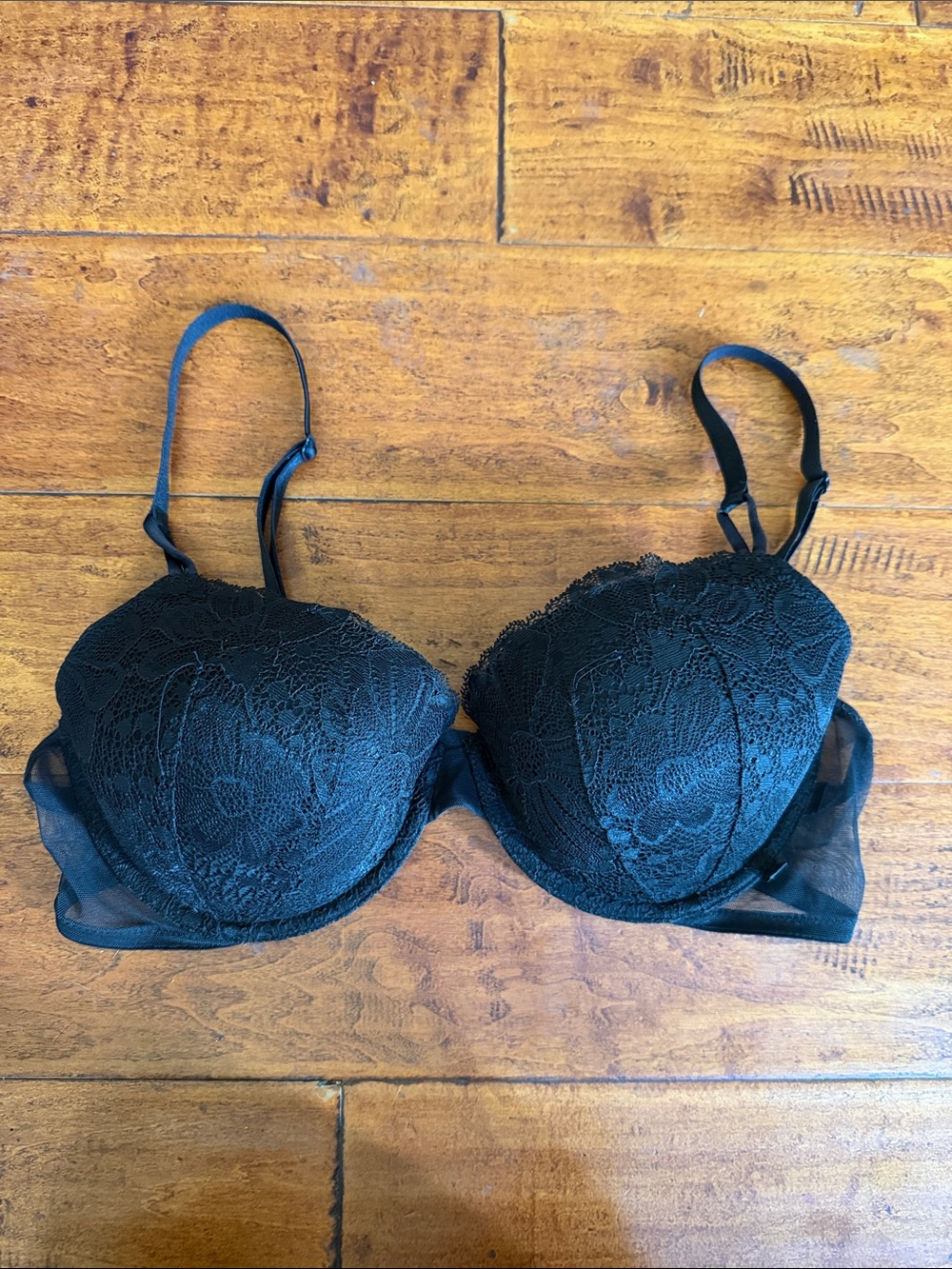 Victoria's Secret Black Lace Push-Up Bra with Sheer Sides